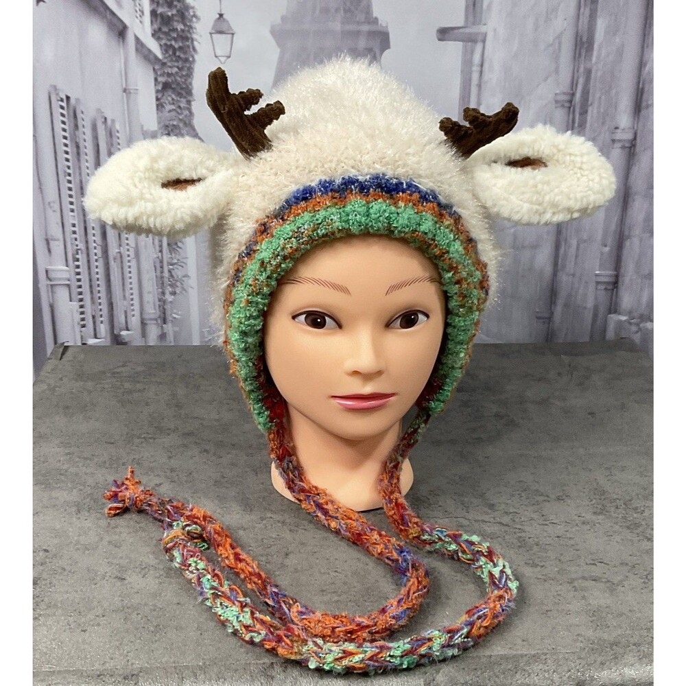 Women Knit Plush Animal Ear Flap Christmas Winter Hat Beanie